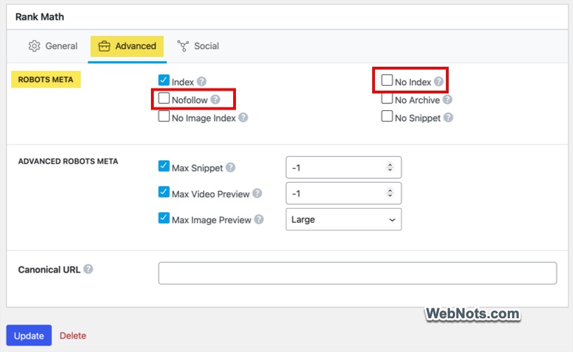 Nofollow and Noindex Tag Page