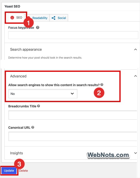Noindex Tag in Yoast SEO