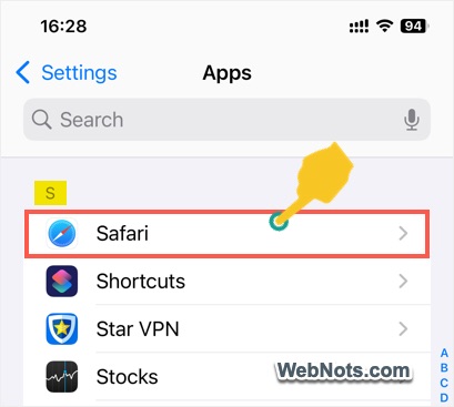 Open Safari Settings