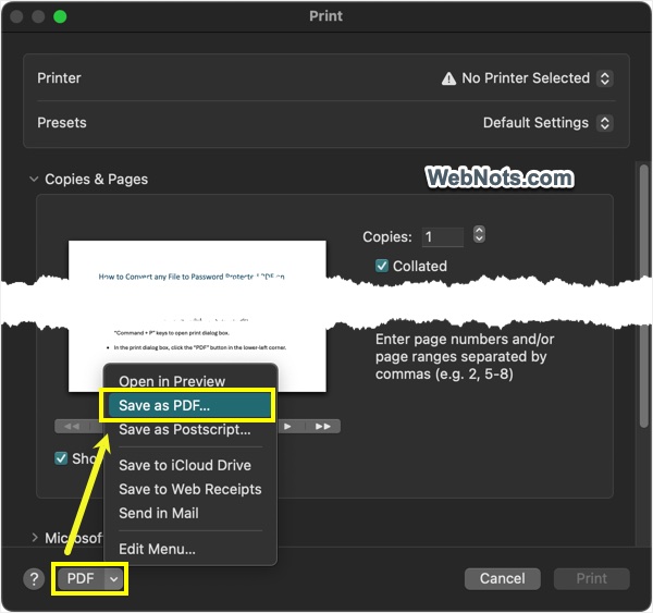 Save as PDF Option in Mac