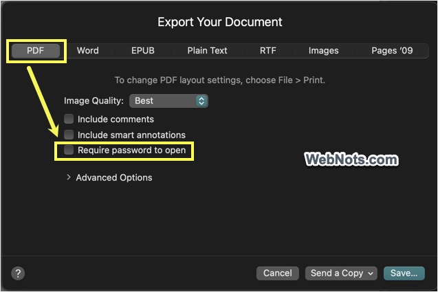 Select Password to Open Option