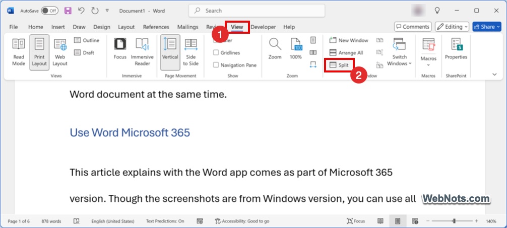 Split Windows in Word