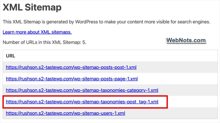 Tags in Default WordPress Sitemap