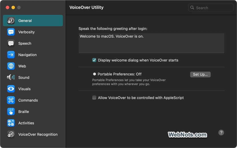 VoiceOver Utility in Mac