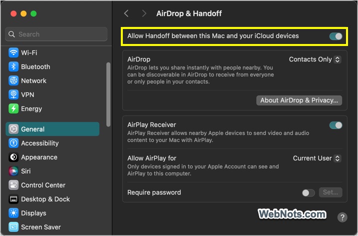 Allow Handoff in iMac
