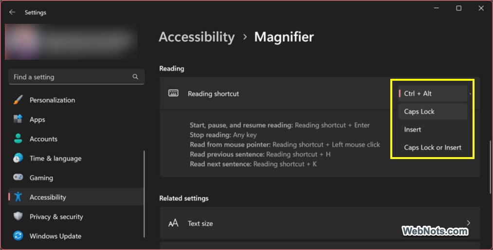 Change Reading Shortcut