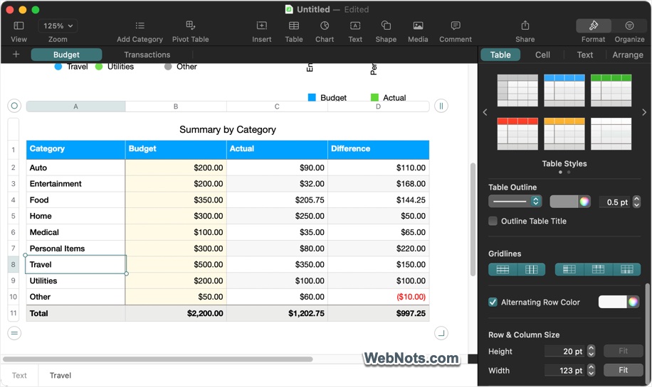 Customize Tables in Numbers