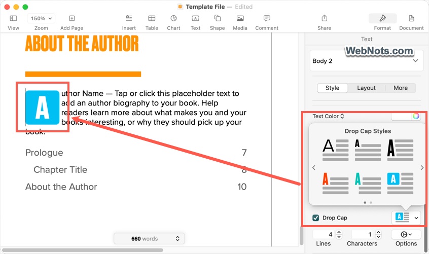 Drop Cap in Pages