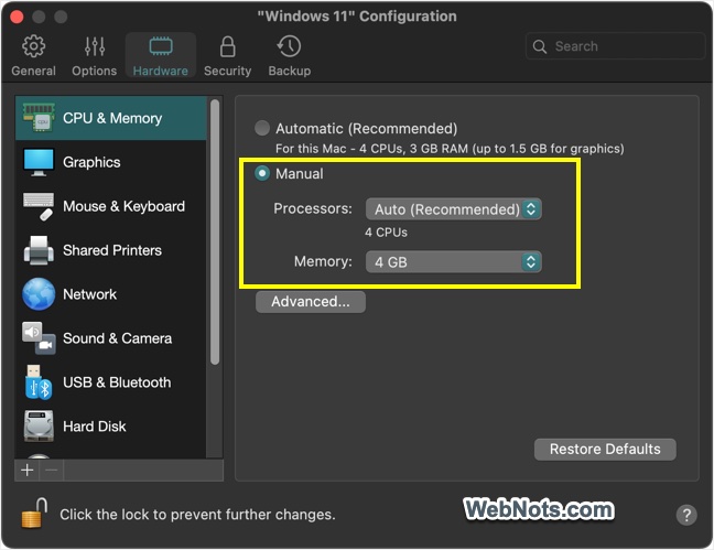 Increase Processor and Memory for Parallels VM