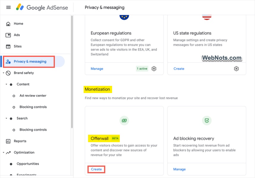 Offerwall Ad in AdSense