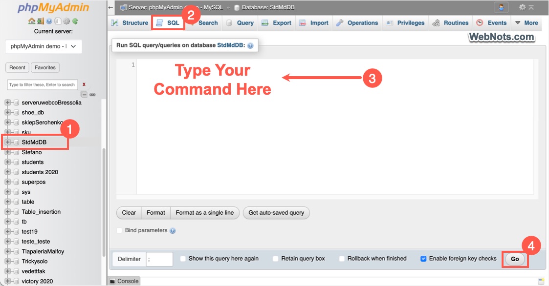 Run SQL Command in WordPress Database
