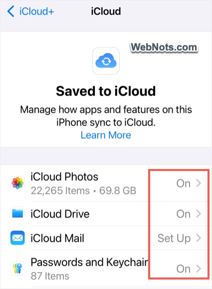 iCloud Sync on iPhone