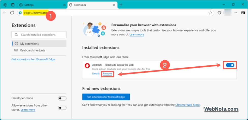 Disable or Remove Edge Extensions