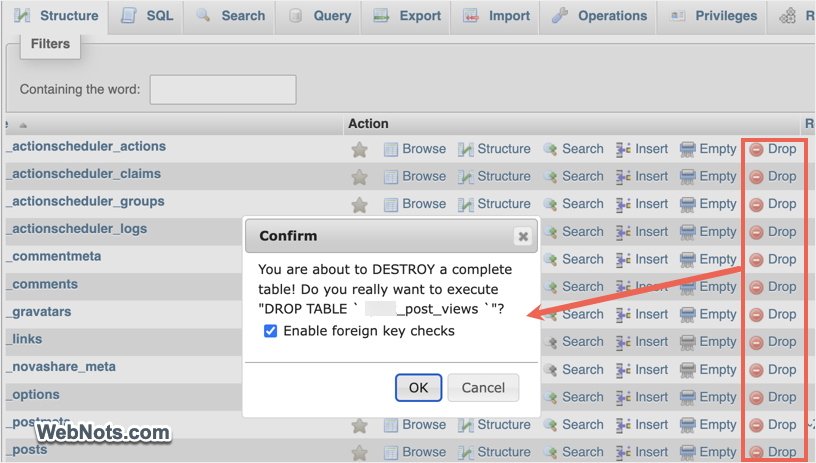 Drop DB Table in WordPress