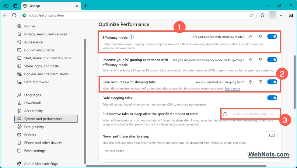 Efficiency Mode with Auto Sleeping Tabs