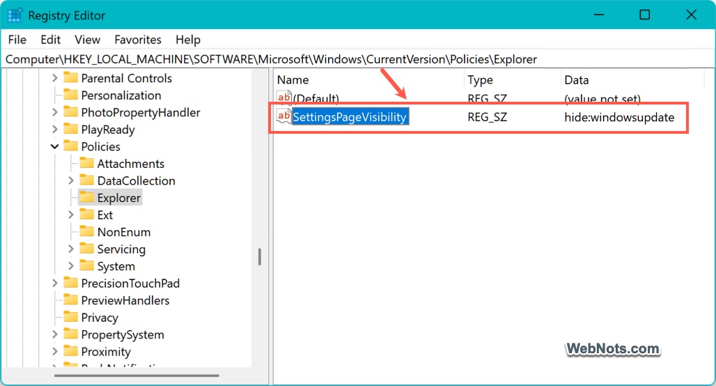 Find SettingsPageVisibility Item
