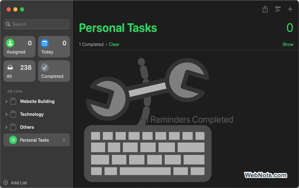 Reminders App Keyboard Shortcuts