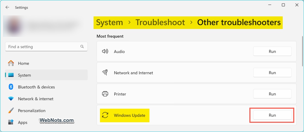 Run Windows Update Troubleshooter