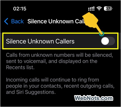 Turn On Silence Calls Option