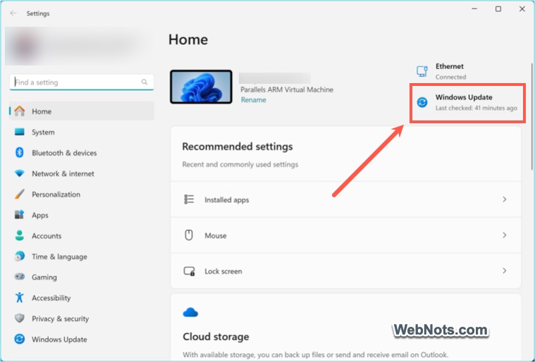 Windows Update Button