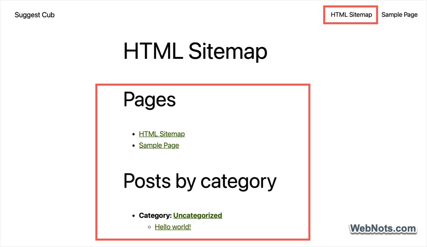 HTML Sitemap Page