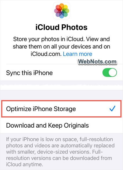 Optimize iCloud Photos Storage