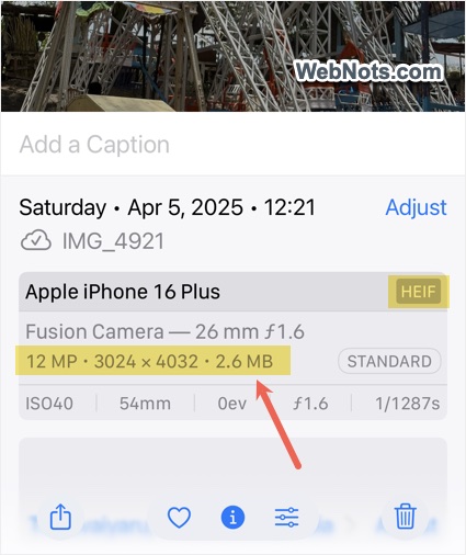 Photo Size in iPhone