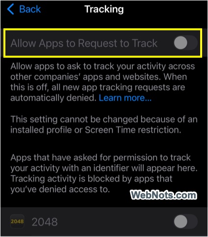 Prevent Apps from Tracking