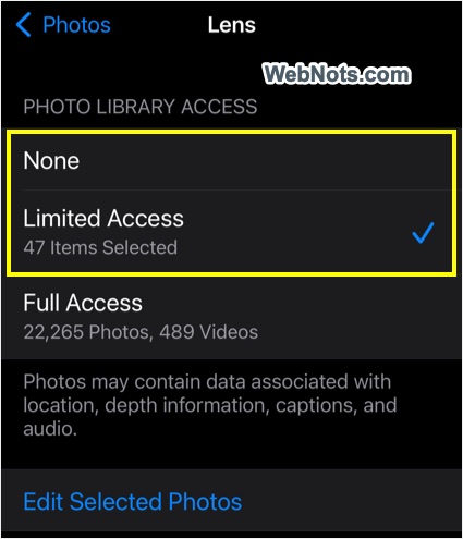 Restrict Photos Access