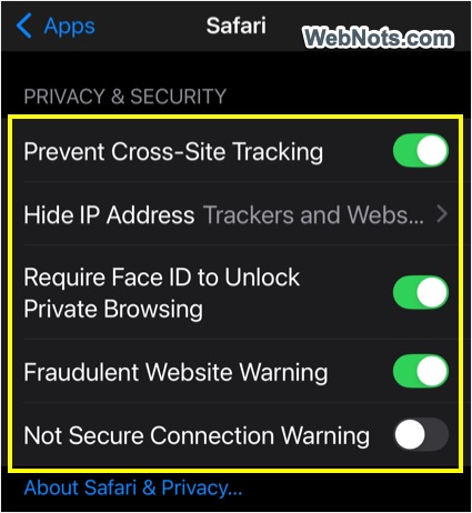 Safari Privacy in iPhone
