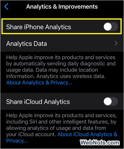 Turn Off Analytics Sharing