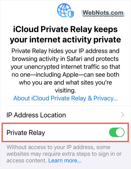 Turn on Private Relay