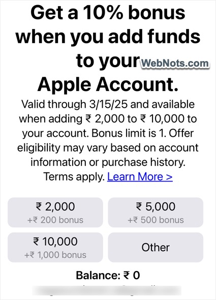 10% Bonus for Adding Fund to Apple Account