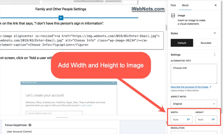 Add Image Dimensions in Image Block