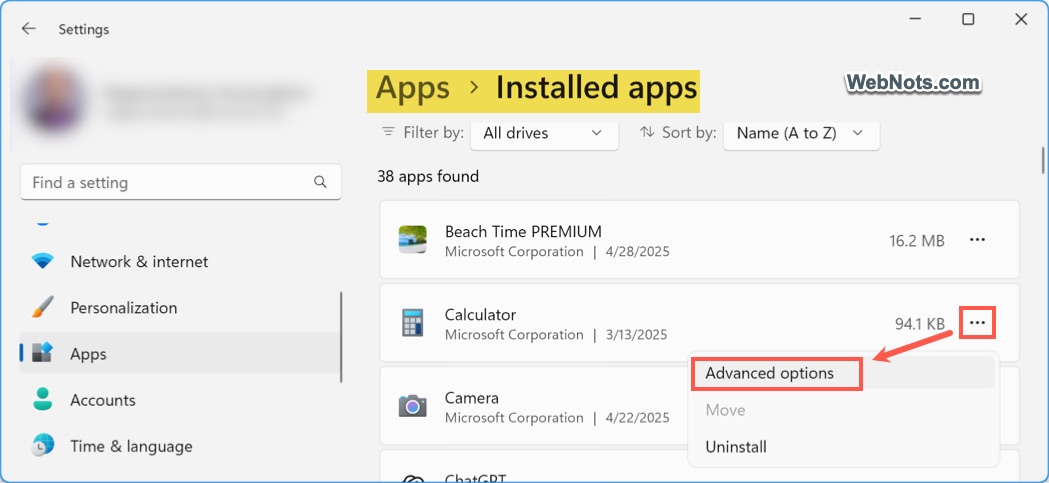 App Advanced Options