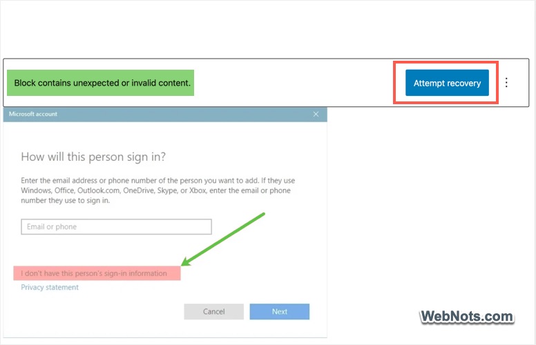 Attempt Recovery Button in Gutenberg Editor