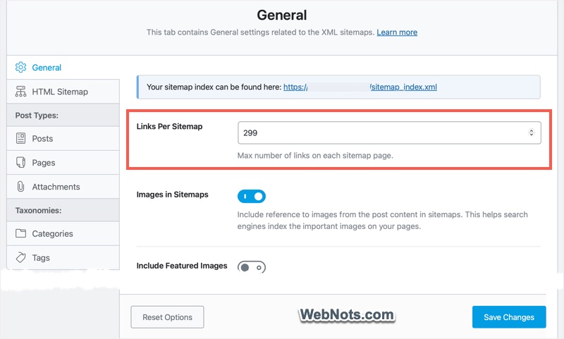 Change Links Per Sitemap