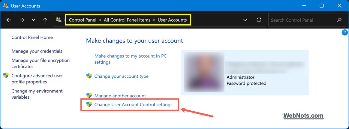 Change UAC Settings in Control Panel