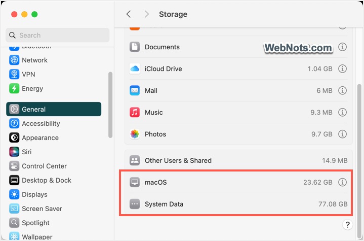 Check macOS and System Data Storage