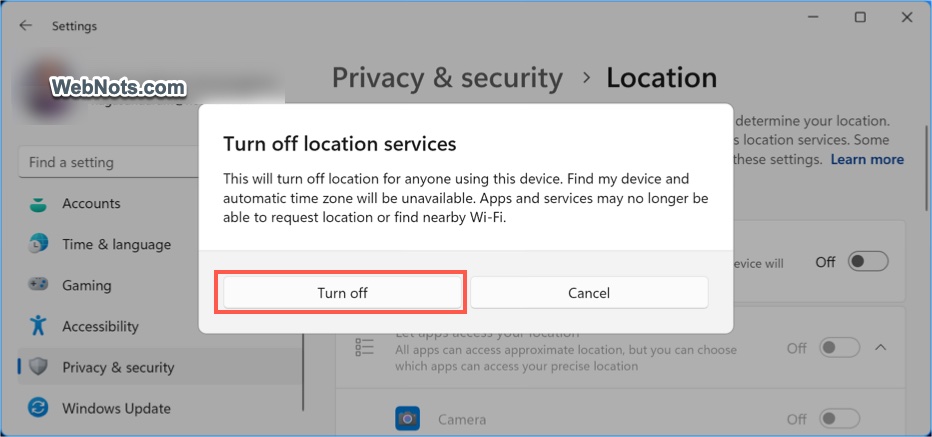 Confirm Turn Off