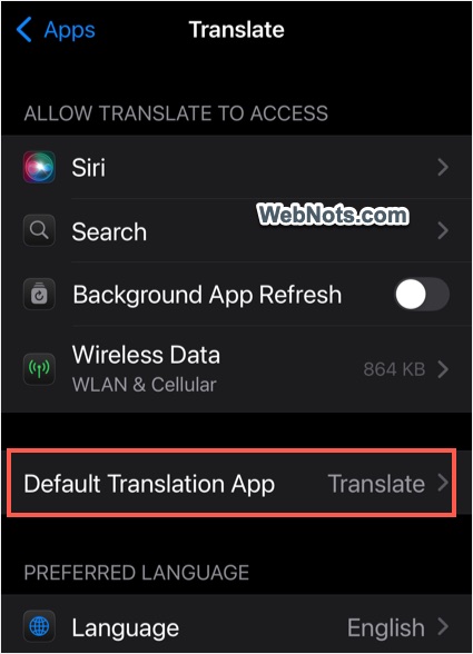 Default Translation App Setting