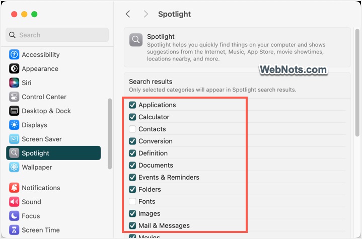 Filter Spotlight Search Categories