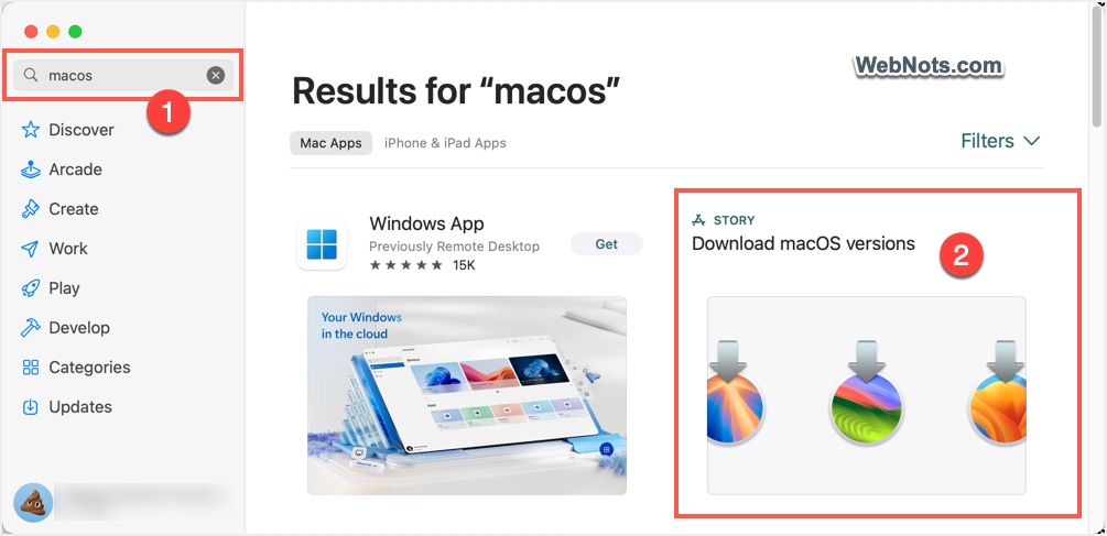 Find macOS Versions on App Store