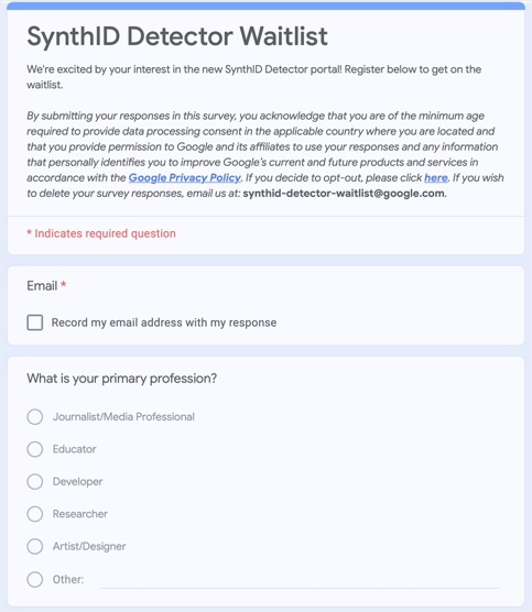 Google SynthID Waitlist Form