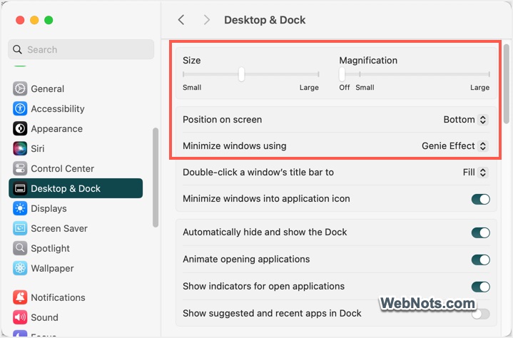Mac Dock Settings