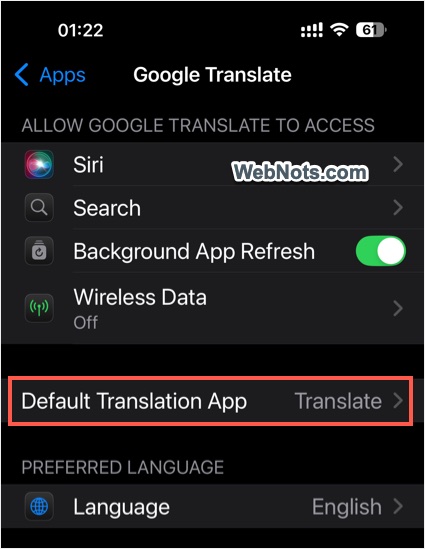 Open Default Translation Setting