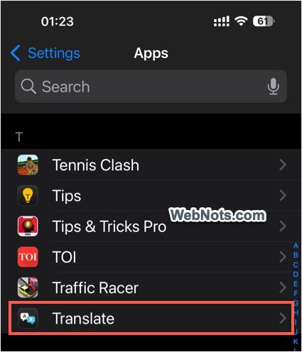 Open Translate Settings