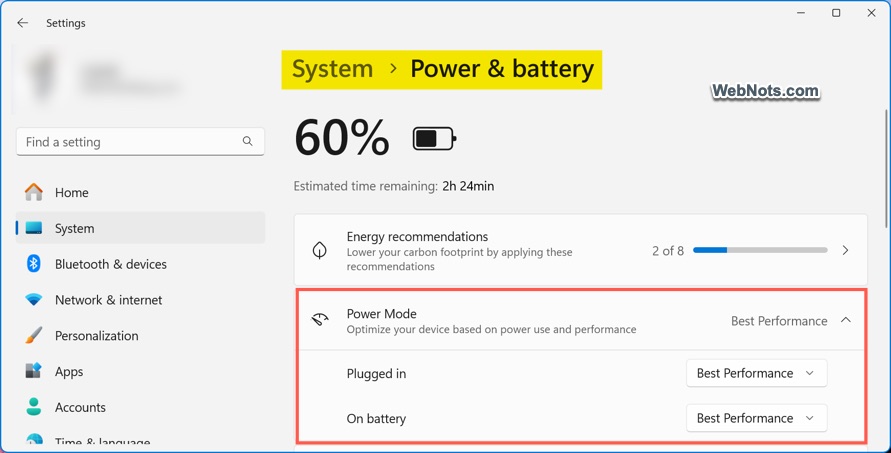 Set Power Mode for Performance