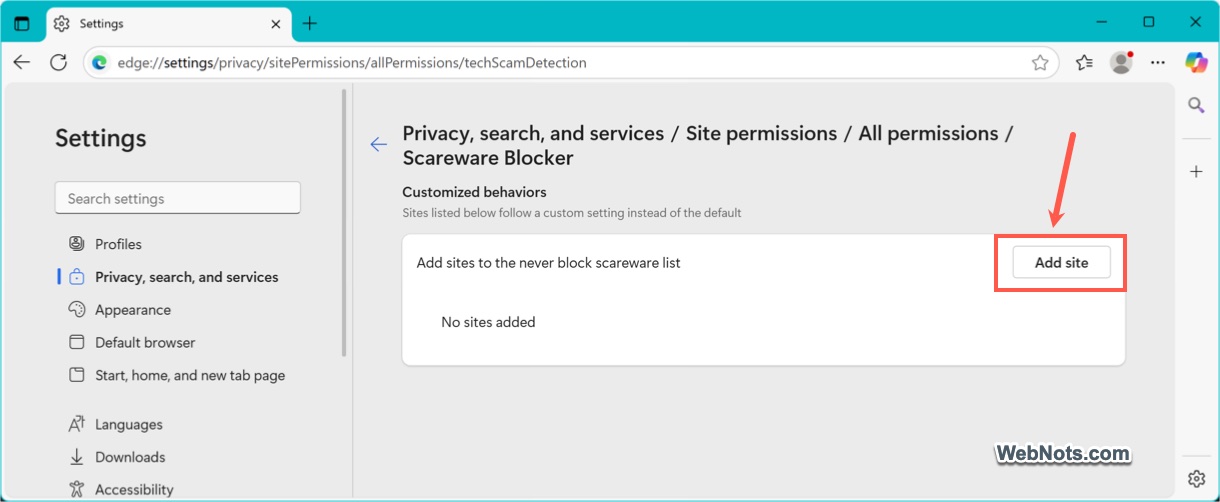 Add Scareware Blocking Exceptions