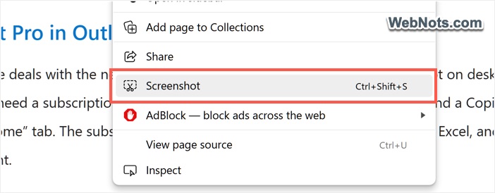 Edge Screenshot Option